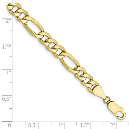 9 Inch 10K Yellow Gold 6.25mm Semi-Solid Figaro Chain Bracelet
