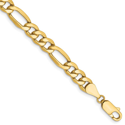 9 Inch 10K Yellow Gold 6.25mm Semi-Solid Figaro Chain Bracelet