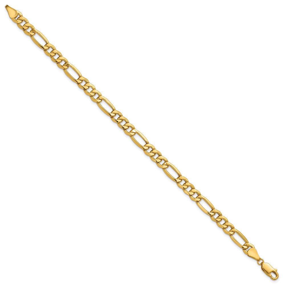 7 Inch 10k Yellow Gold 6.25mm Semi-Solid Figaro Chain Bracelet