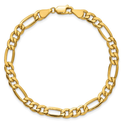 7 Inch 10k Yellow Gold 6.25mm Semi-Solid Figaro Chain Bracelet