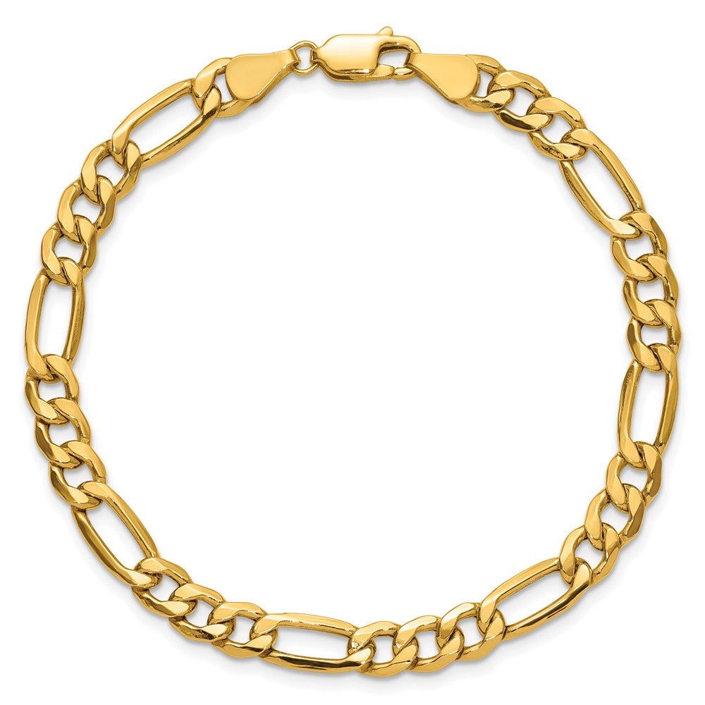8 Inch 10k Yellow Gold 6.25mm Semi-Solid Figaro Chain Bracelet