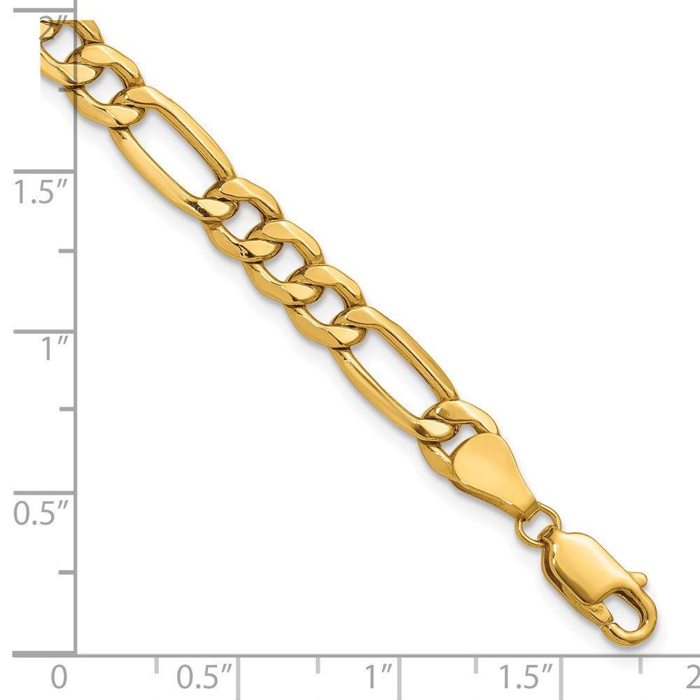 8 Inch 10k Yellow Gold 6.25mm Semi-Solid Figaro Chain Bracelet