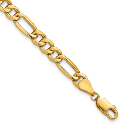 8 Inch 10k Yellow Gold 6.25mm Semi-Solid Figaro Chain Bracelet
