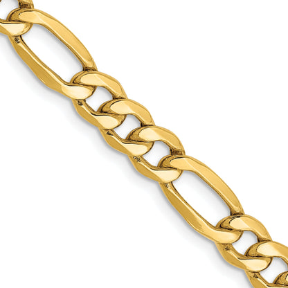 26 Inch 10k Yellow Gold 6.25mm Semi-Solid Figaro Chain Necklace