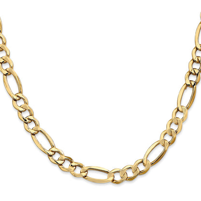 2 Inch 10k Yellow Gold 7.3mm Semi-Solid Figaro Chain Necklace