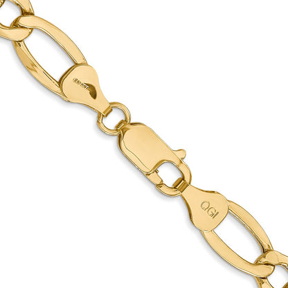 26 Inch 10k Yellow Gold 7.3mm Semi-Solid Figaro Chain Necklace