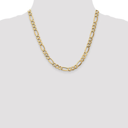 2 Inch 10k Yellow Gold 7.3mm Semi-Solid Figaro Chain Necklace