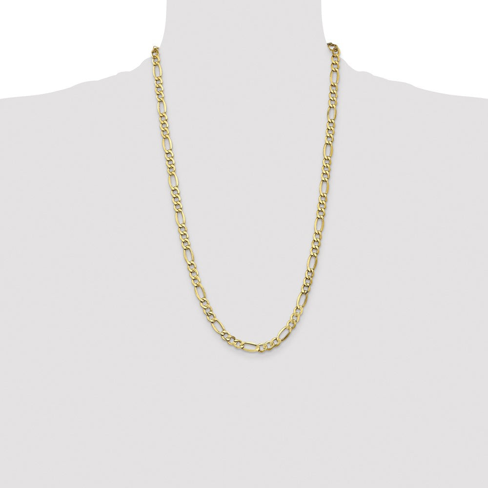 26 Inch 10k Yellow Gold 7.3mm Semi-Solid Figaro Chain Necklace