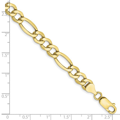 8 Inch 10k Yellow Gold 7.3mm Semi-Solid Figaro Chain Bracelet