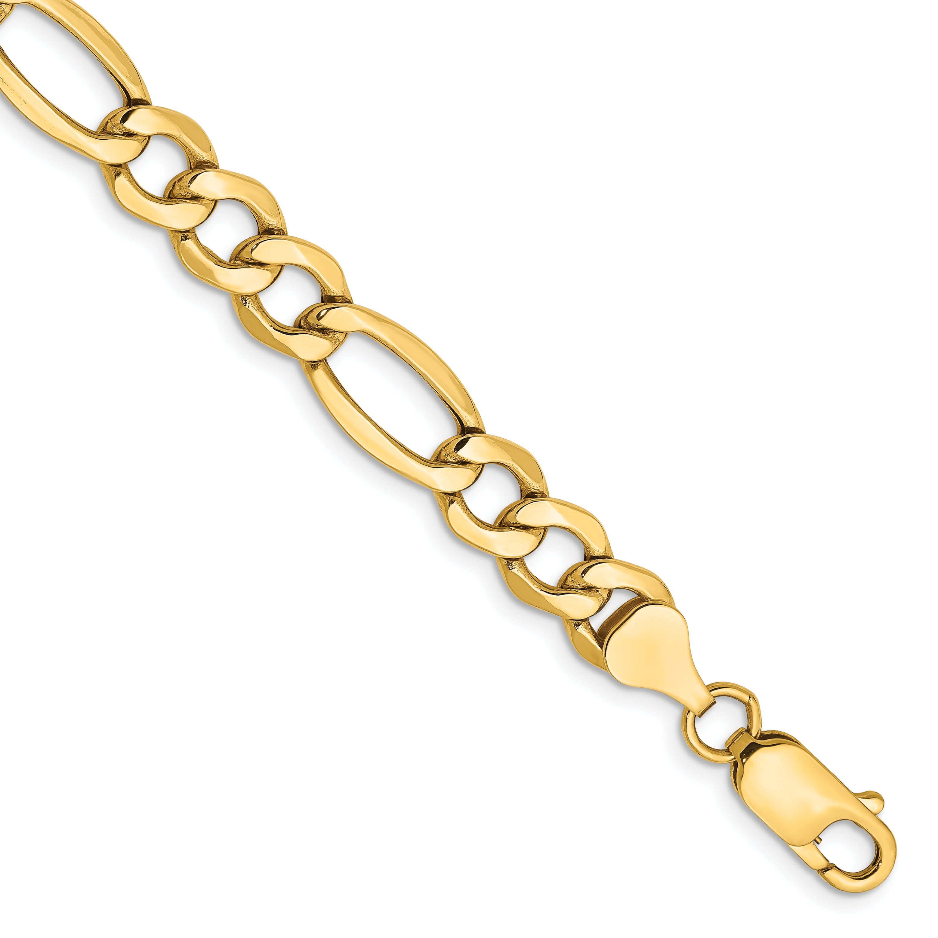 9 Inch 10K Yellow Gold 7.3mm Semi-Solid Figaro Chain Bracelet