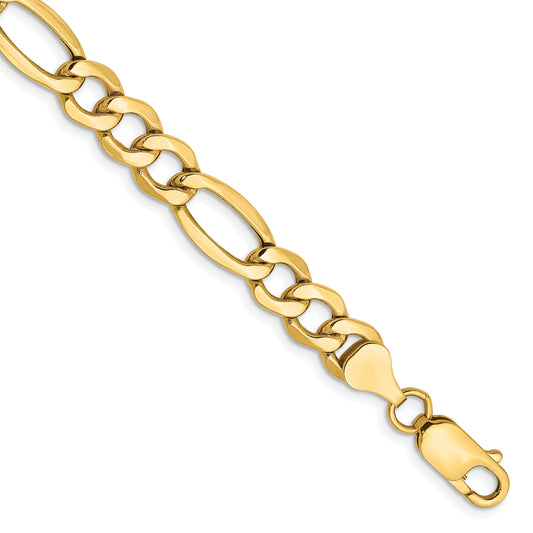 9 Inch 10K Yellow Gold 7.3mm Semi-Solid Figaro Chain Bracelet