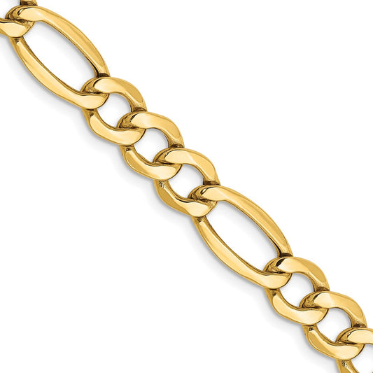 24 Inch 10k Yellow Gold 7.3mm Semi-Solid Figaro Chain Necklace