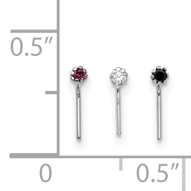 10k White Gold 1.5mm Set Of 3 CZ Nose Studs