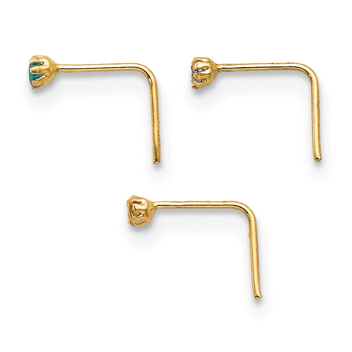 10K Yellow Gold 1.5mm Set Of 3 Cz Nose Studs