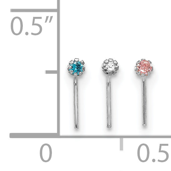 10k White Gold 1.5mm Set Of 3 CZ Nose Studs
