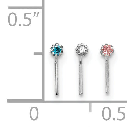 10K White Gold 1.5mm Set Of 3 Cz Nose Studs