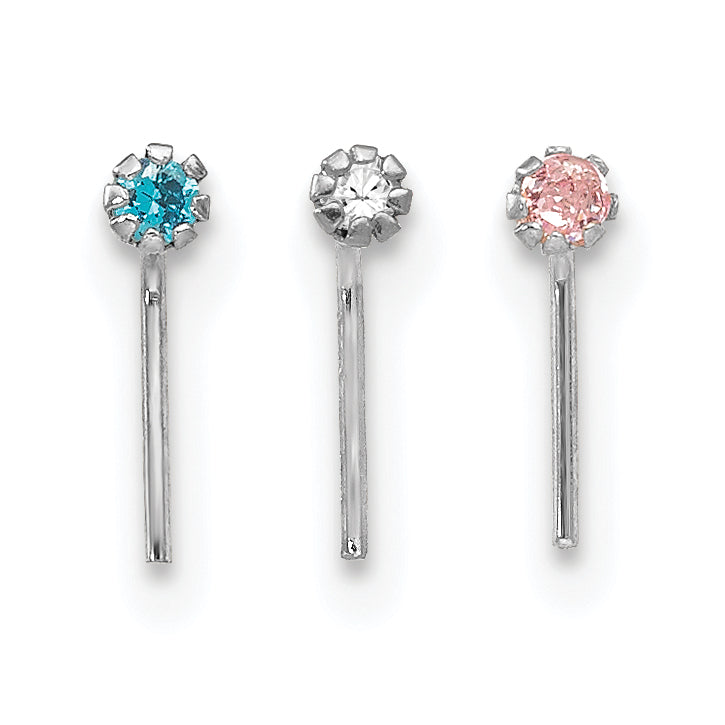 10K White Gold 1.5mm Set Of 3 Cz Nose Studs