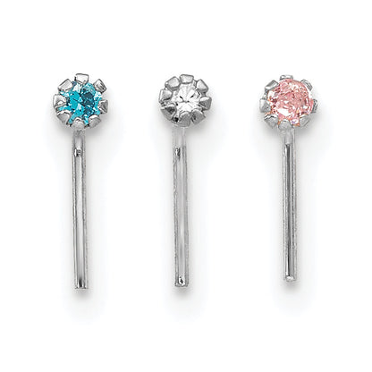 10K White Gold 1.5mm Set Of 3 Cz Nose Studs