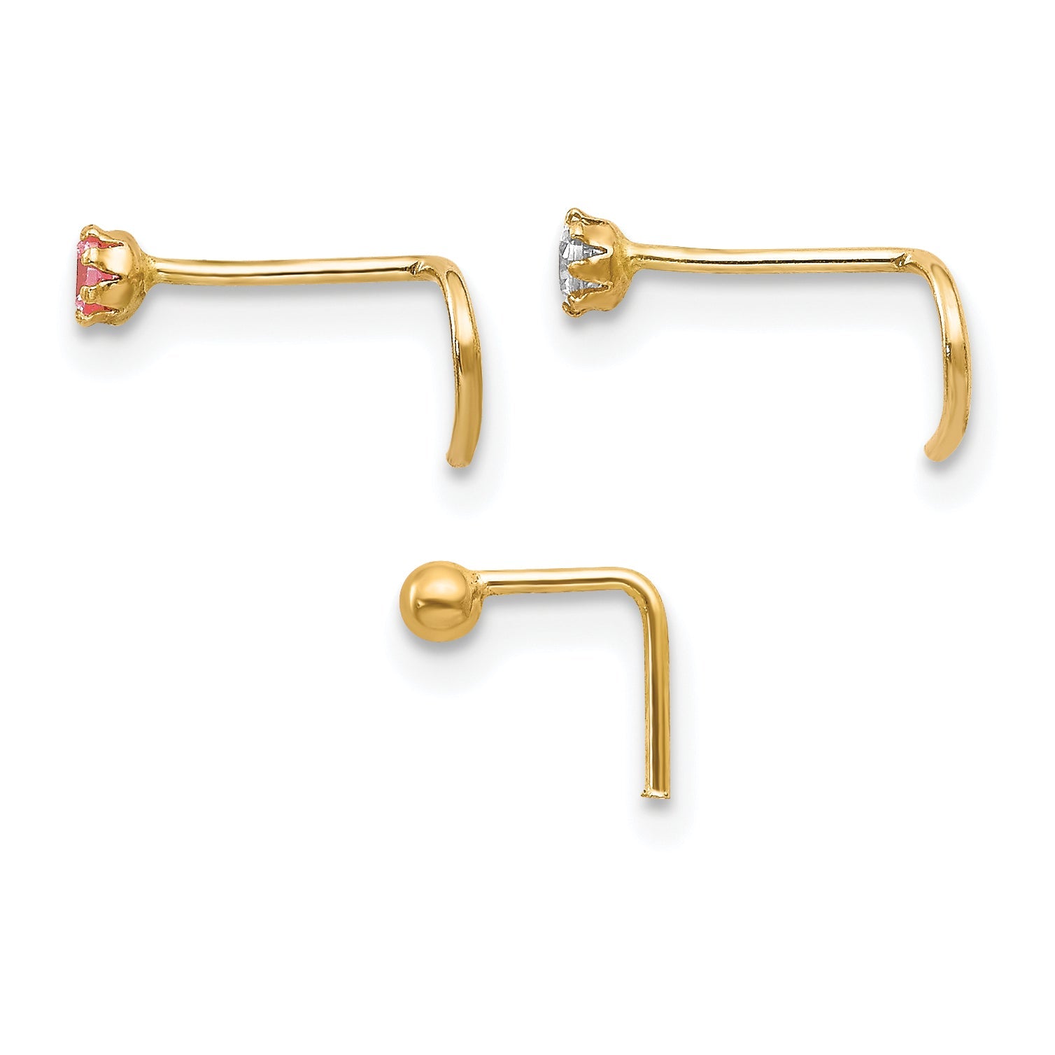 10K Yellow Gold Set Of 3 Cz Nose Studs