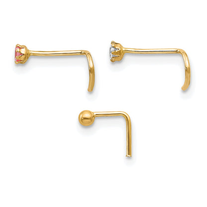 10K Yellow Gold Set Of 3 Cz Nose Studs