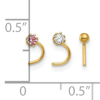 10k Yellow Gold Set Of 3 CZ Nose Studs