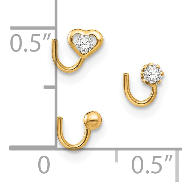 10K Yellow Gold Set Of 3 Cz Nose Studs