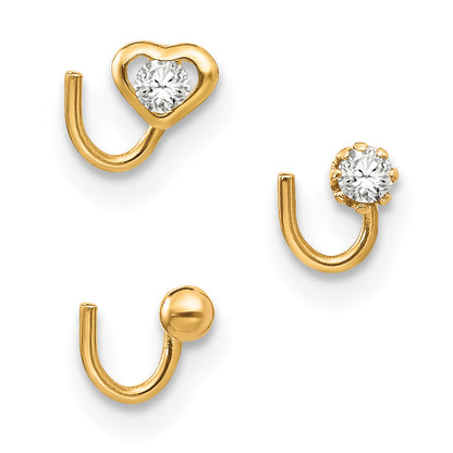 10k Yellow Gold Set Of 3 CZ Nose Studs
