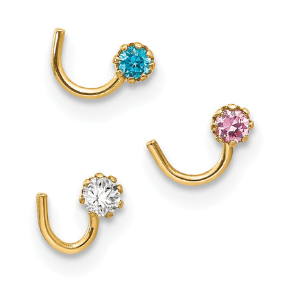 10k Yellow Gold Set Of 3 CZ Nose Studs
