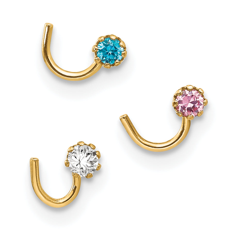 10K Yellow Gold Set Of 3 Cz Nose Studs