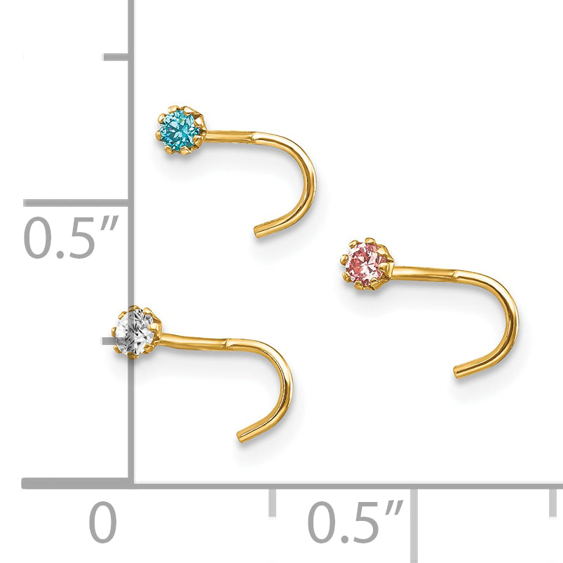 10k Yellow Gold Set Of 3 CZ Nose Studs