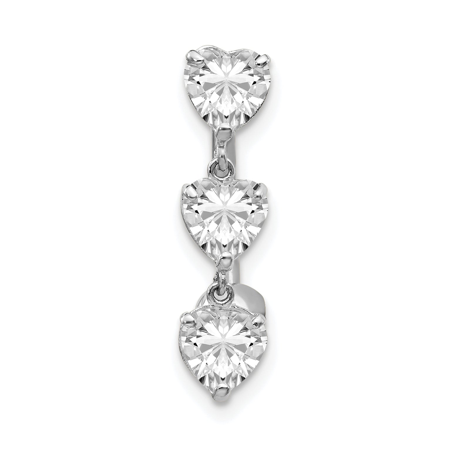 10K White Gold 5mm Cz Heart Belly Dangle