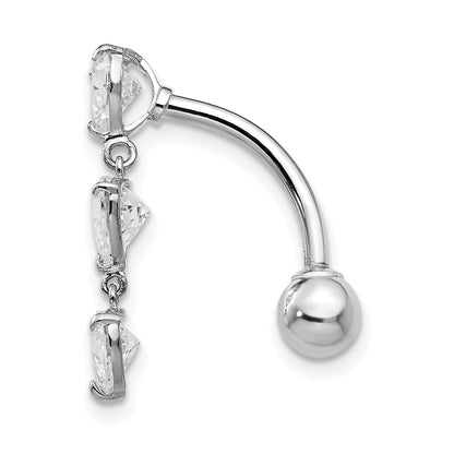 10K White Gold 5mm Cz Heart Belly Dangle