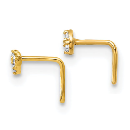 10K Yellow Gold Polished 23 Gauge Set Of Two Cz Heart And Circle Nose Studs