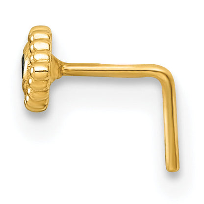 10K Yellow Gold Polished 23 Gauge Blue Cz Evil Eye Nose Stud