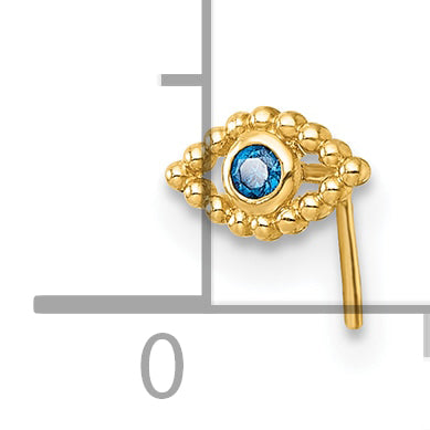 10K Yellow Gold Polished 23 Gauge Blue Cz Evil Eye Nose Stud