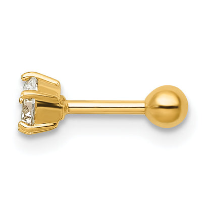 10K Yellow Gold Polished 18 Gauge Round White Cz Labret Stud