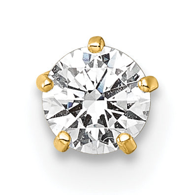 10K Yellow Gold Polished 18 Gauge Round White Cz Labret Stud