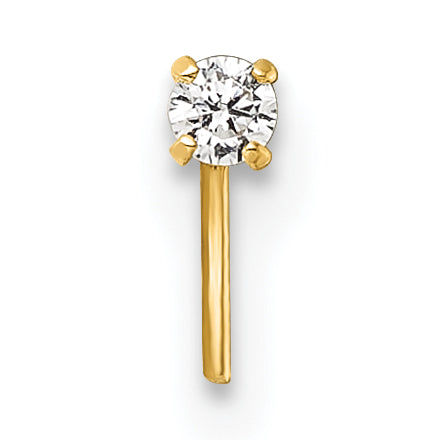 10K Yellow Gold Polished 23 Gauge 2.00mm White Round Cz Nose Stud