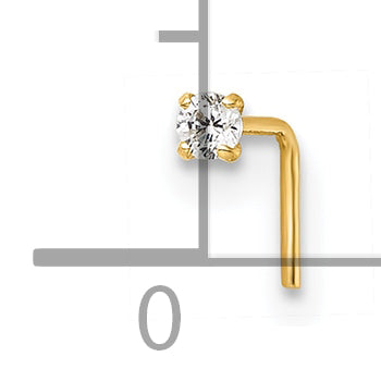 10K Yellow Gold Polished 23 Gauge 2.00mm White Round Cz Nose Stud