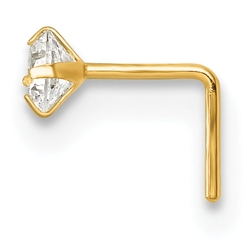 10K Yellow Gold Polished 23 Gauge 3.00mm White Round Cz Nose Stud