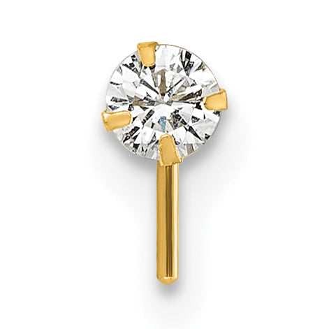 10K Yellow Gold Polished 23 Gauge 3.00mm White Round Cz Nose Stud