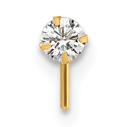 10K Yellow Gold Polished 23 Gauge 3.00mm White Round Cz Nose Stud