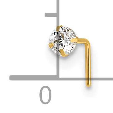 10K Yellow Gold Polished 23 Gauge 3.00mm White Round Cz Nose Stud