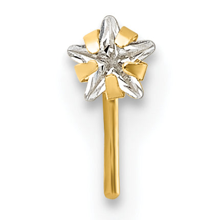 10K Yellow Gold Polished 23 Gauge Star White Cz Nose Stud