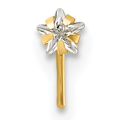 10K Yellow Gold Polished 23 Gauge Star White Cz Nose Stud