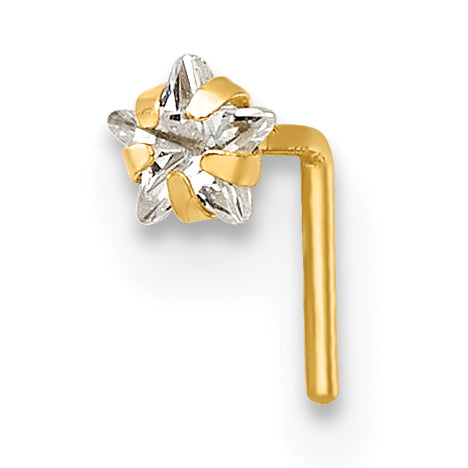 10K Yellow Gold Polished 23 Gauge Star White Cz Nose Stud
