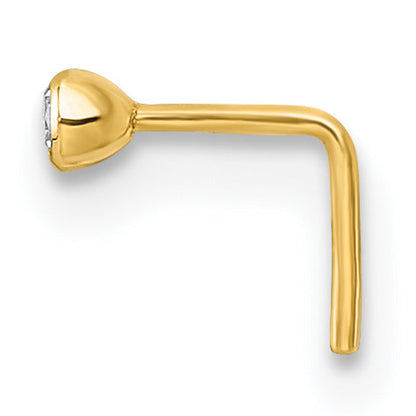 10K Yellow Gold Polished 23 Gauge 2.00mm Bezel-Set White Round Cz Nose Stud