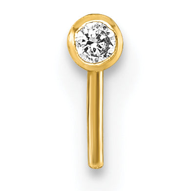 10K Yellow Gold Polished 23 Gauge 2.00mm Bezel-Set White Round Cz Nose Stud