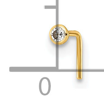 10K Yellow Gold Polished 23 Gauge 2.00mm Bezel-Set White Round Cz Nose Stud