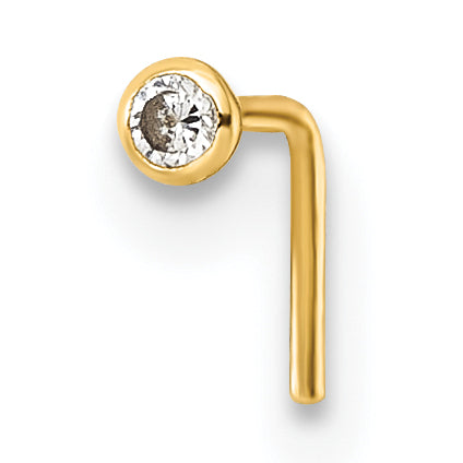 10K Yellow Gold Polished 23 Gauge 2.00mm Bezel-Set White Round Cz Nose Stud